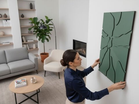 Mint - Yeşil Taş Parça Desenli MDF Ahşap Katmanlı Duvar Tablo | Lazer Kesim