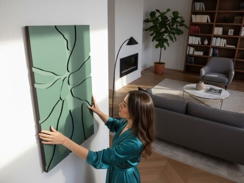 Mint - Yeşil Taş Parça Desenli MDF Ahşap Katmanlı Duvar Tablo | Lazer Kesim