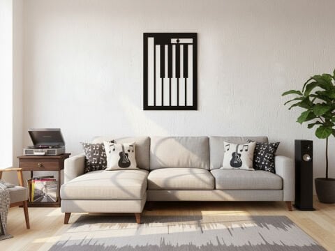 Piano – Müzik Temalı Siyah Beyaz MDF Ahşap Katmanlı Duvar Tablosu | Lazer Kesim