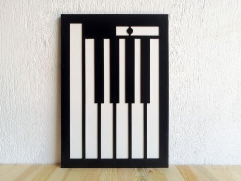 Piano – Müzik Temalı Siyah Beyaz MDF Ahşap Katmanlı Duvar Tablosu | Lazer Kesim