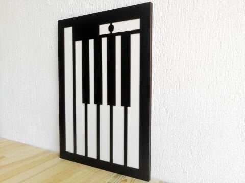 Piano – Müzik Temalı Siyah Beyaz MDF Ahşap Katmanlı Duvar Tablosu | Lazer Kesim