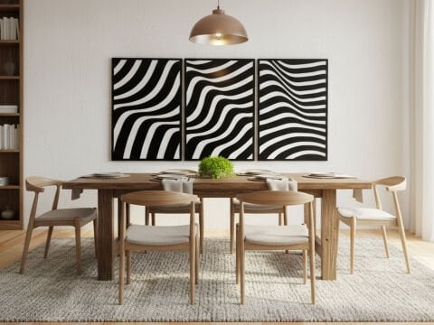 Vion – Siyah Beyaz MDF Ahşap Katmanlı Duvar Tablo Seti | Lazer Kesim