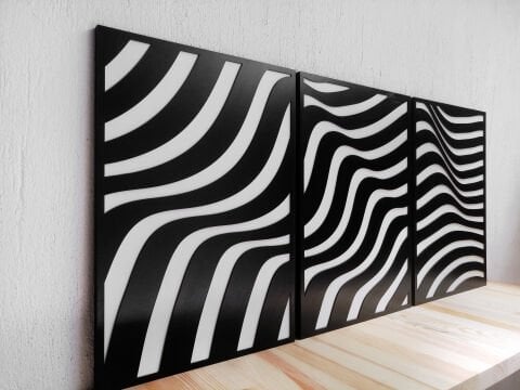 Vion – Siyah Beyaz MDF Ahşap Katmanlı Duvar Tablo Seti | Lazer Kesim