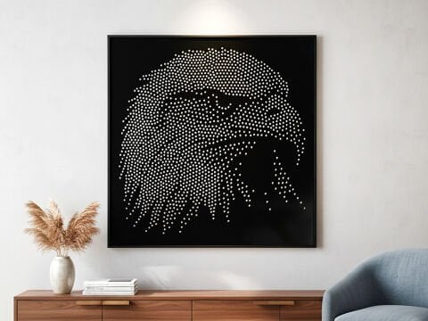 Zenith – Noktalı Kartal Figürlü Siyah Beyaz MDF Ahşap Katmanlı Duvar Tablosu | Lazer Kesim