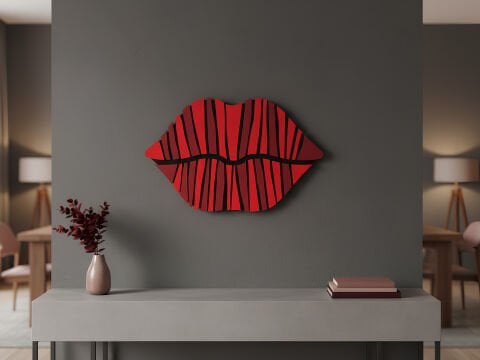 Carmen – Kırmızı Dudak Temalı MDF Ahşap Katmanlı Duvar Tablosu | El Boyama & Lazer Kesim