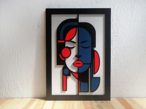 Lunara – Soyut Kadın Figürü MDF Ahşap Katmanlı Duvar Tablosu | El Boyama & Lazer Kesim