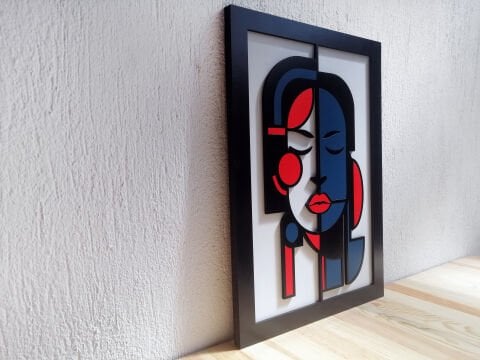 Lunara – Soyut Kadın Figürü MDF Ahşap Katmanlı Duvar Tablosu | El Boyama & Lazer Kesim