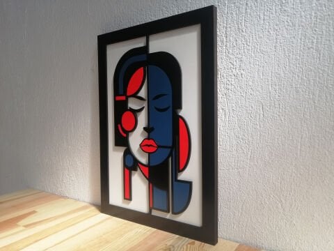 Lunara – Soyut Kadın Figürü MDF Ahşap Katmanlı Duvar Tablosu | El Boyama & Lazer Kesim