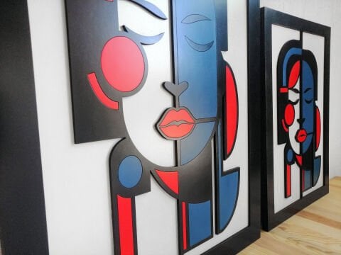 Lunara – Soyut Kadın Figürü MDF Ahşap Katmanlı Duvar Tablosu | El Boyama & Lazer Kesim