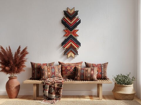 Vireka – Etnik Desenli MDF Ahşap Katmanlı Duvar Dekoru | El Boyama & Lazer Kesim