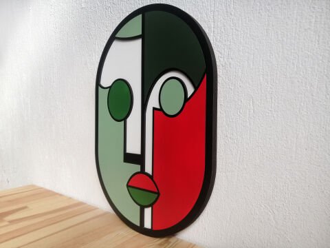 Gred – Zıt Renklerin Yüzü MDF Ahşap Katmanlı Duvar Tablosu | El Boyama & Lazer Kesim