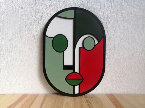 Gred – Zıt Renklerin Yüzü MDF Ahşap Katmanlı Duvar Tablosu | El Boyama & Lazer Kesim