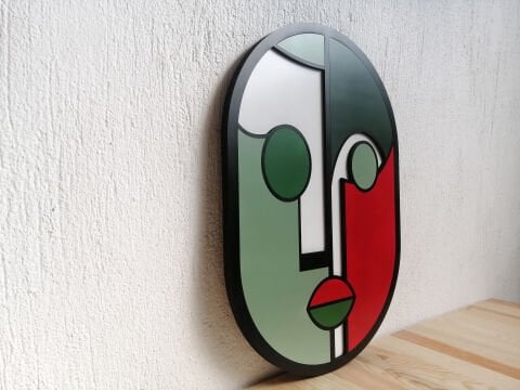 Gred – Zıt Renklerin Yüzü MDF Ahşap Katmanlı Duvar Tablosu | El Boyama & Lazer Kesim