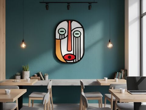 Line Mask – Modern Çizgili Yüz MDF Ahşap Katmanlı Duvar Tablo | El Boyama & Lazer Kesim