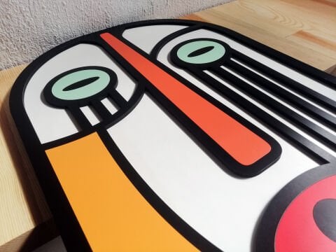 Line Mask – Modern Çizgili Yüz MDF Ahşap Katmanlı Duvar Tablo | El Boyama & Lazer Kesim