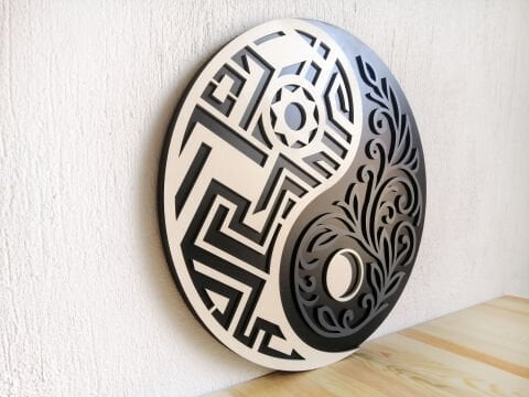 Dualis – Ying Yang Tarzı  MDF Ahşap Katmanlı Duvar Tablosu | El Boyama & Lazer Kesim