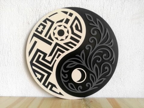 Dualis – Ying Yang Tarzı  MDF Ahşap Katmanlı Duvar Tablosu | El Boyama & Lazer Kesim