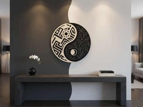 Dualis – Ying Yang Tarzı  MDF Ahşap Katmanlı Duvar Tablosu | El Boyama & Lazer Kesim