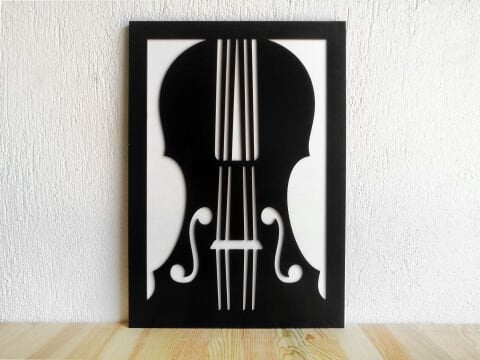 Violin – Müzik Temalı Siyah Beyaz MDF Ahşap Katmanlı Duvar Tablosu | Lazer Kesim