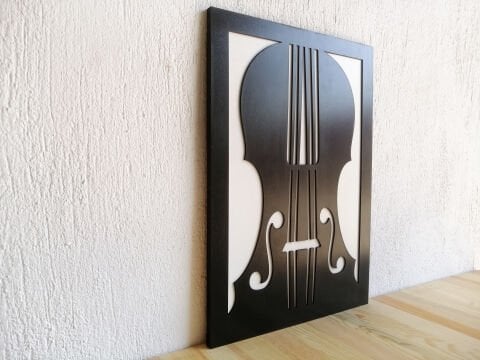 Violin – Müzik Temalı Siyah Beyaz MDF Ahşap Katmanlı Duvar Tablosu | Lazer Kesim