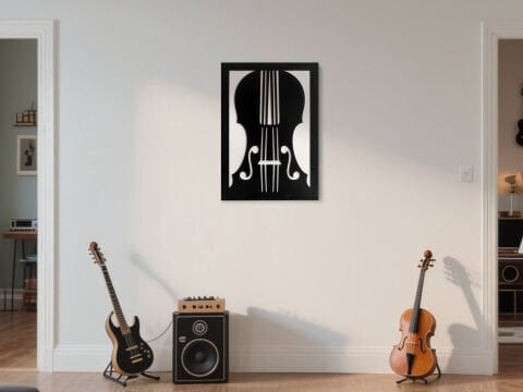 Violin – Müzik Temalı Siyah Beyaz MDF Ahşap Katmanlı Duvar Tablosu | Lazer Kesim
