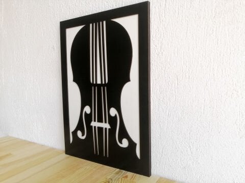 Violin – Müzik Temalı Siyah Beyaz MDF Ahşap Katmanlı Duvar Tablosu | Lazer Kesim
