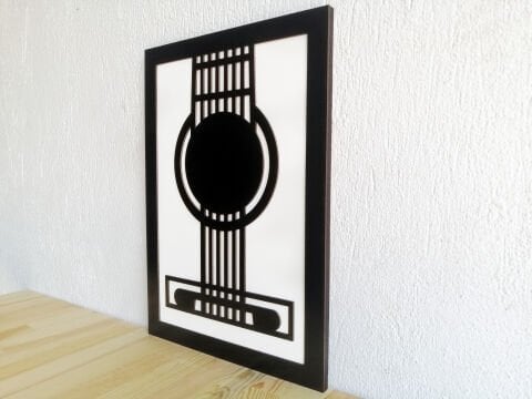 Guitar – Müzik Temalı Siyah Beyaz MDF Ahşap Katmanlı Duvar Tablosu | Lazer Kesim
