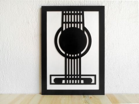 Guitar – Müzik Temalı Siyah Beyaz MDF Ahşap Katmanlı Duvar Tablosu | Lazer Kesim