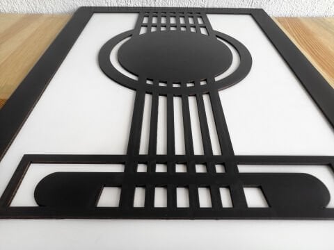 Guitar – Müzik Temalı Siyah Beyaz MDF Ahşap Katmanlı Duvar Tablosu | Lazer Kesim