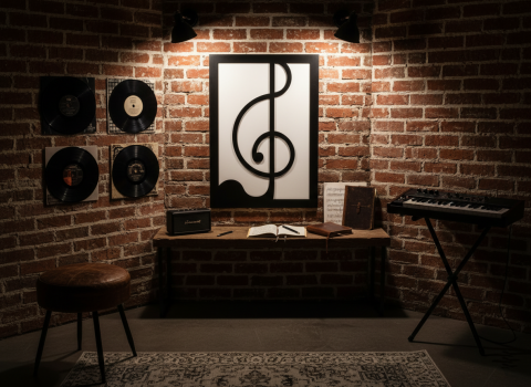 Treble Clef – Müzik Temalı Siyah Beyaz MDF Ahşap Katmanlı Duvar Tablosu | Lazer Kesim