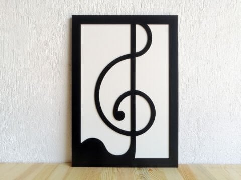 Treble Clef – Müzik Temalı Siyah Beyaz MDF Ahşap Katmanlı Duvar Tablosu | Lazer Kesim