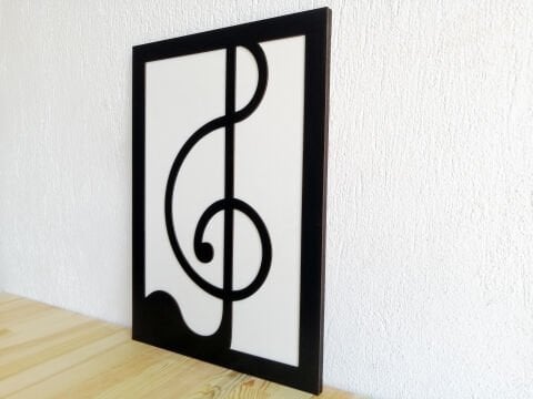 Treble Clef – Müzik Temalı Siyah Beyaz MDF Ahşap Katmanlı Duvar Tablosu | Lazer Kesim