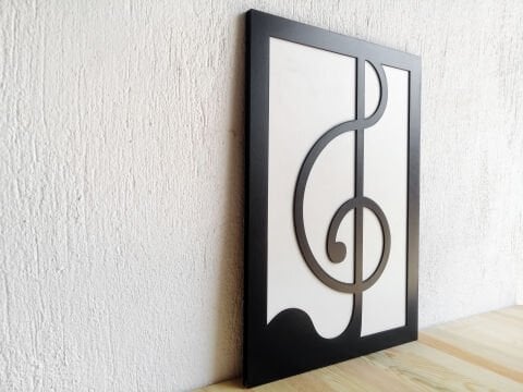 Treble Clef – Müzik Temalı Siyah Beyaz MDF Ahşap Katmanlı Duvar Tablosu | Lazer Kesim