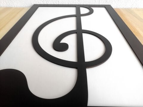 Treble Clef – Müzik Temalı Siyah Beyaz MDF Ahşap Katmanlı Duvar Tablosu | Lazer Kesim