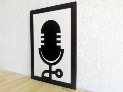 Retro Mic – Müzik Temalı Siyah Beyaz MDF Ahşap Katmanlı Duvar Tablosu | Lazer Kesim