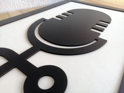 Retro Mic – Müzik Temalı Siyah Beyaz MDF Ahşap Katmanlı Duvar Tablosu | Lazer Kesim