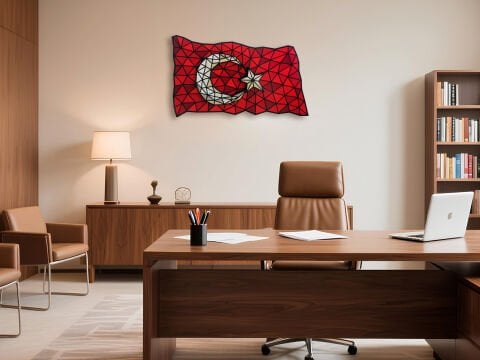 Türk Bayrağı - Mozaik Desenli MDF Ahşap Katmanlı Duvar Dekoru | El Boyama & Lazer Kesim