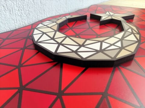 Türk Bayrağı - Mozaik Desenli MDF Ahşap Katmanlı Duvar Dekoru | El Boyama & Lazer Kesim