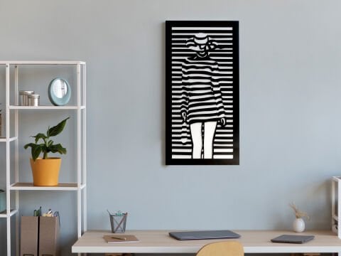Lina – Çizgisel Kadın Figürlü Siyah Beyaz MDF Ahşap Katmanlı Duvar Tablosu | Lazer Kesim