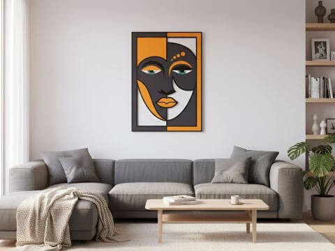 Valoris – Soyut Yüz Temalı MDF Ahşap Katmanlı Duvar Tablosu | El Boyama & Lazer Kesim