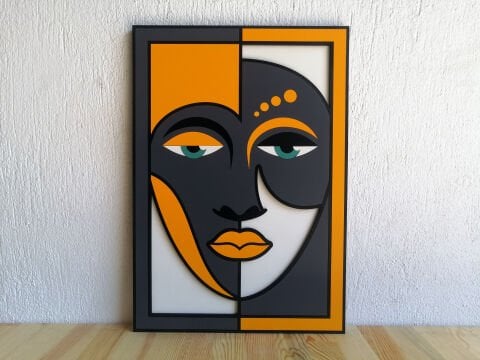 Valoris – Soyut Yüz Temalı MDF Ahşap Katmanlı Duvar Tablosu | El Boyama & Lazer Kesim