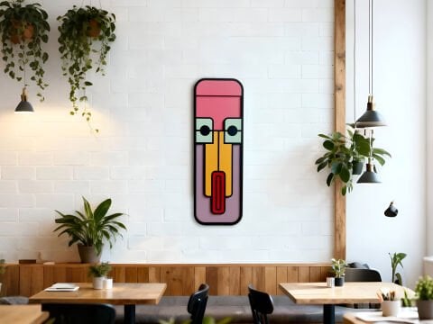 Yula – Modern Soyut Yüz  MDF Ahşap Katmanlı Duvar Tablosu | El Boyama & Lazer Kesim