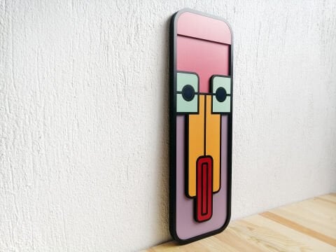 Yula – Modern Soyut Yüz  MDF Ahşap Katmanlı Duvar Tablosu | El Boyama & Lazer Kesim