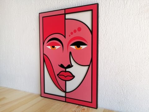 Perla – Soyut Yüz Temalı MDF Ahşap Katmanlı Duvar Tablosu | El Boyama & Lazer Kesim