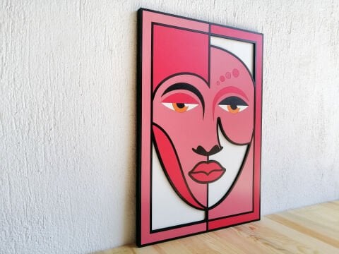 Perla – Soyut Yüz Temalı MDF Ahşap Katmanlı Duvar Tablosu | El Boyama & Lazer Kesim