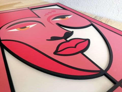 Perla – Soyut Yüz Temalı MDF Ahşap Katmanlı Duvar Tablosu | El Boyama & Lazer Kesim