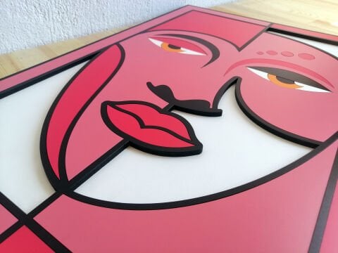 Perla – Soyut Yüz Temalı MDF Ahşap Katmanlı Duvar Tablosu | El Boyama & Lazer Kesim