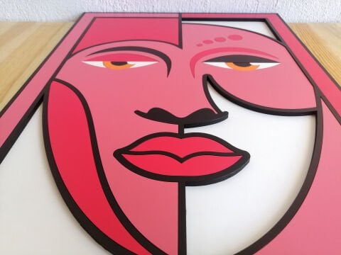 Perla – Soyut Yüz Temalı MDF Ahşap Katmanlı Duvar Tablosu | El Boyama & Lazer Kesim