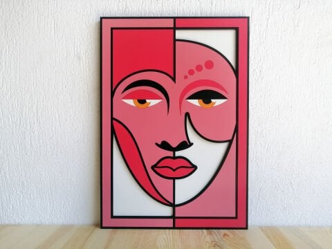 Perla – Soyut Yüz Temalı MDF Ahşap Katmanlı Duvar Tablosu | El Boyama & Lazer Kesim