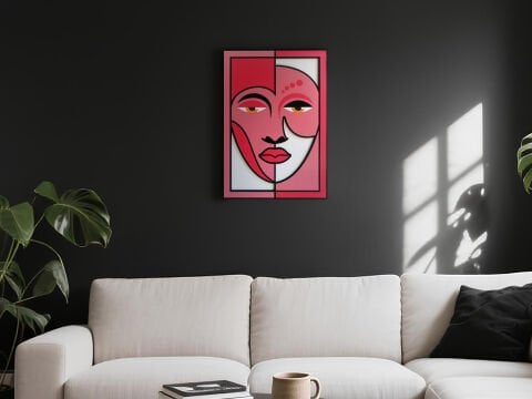 Perla – Soyut Yüz Temalı MDF Ahşap Katmanlı Duvar Tablosu | El Boyama & Lazer Kesim